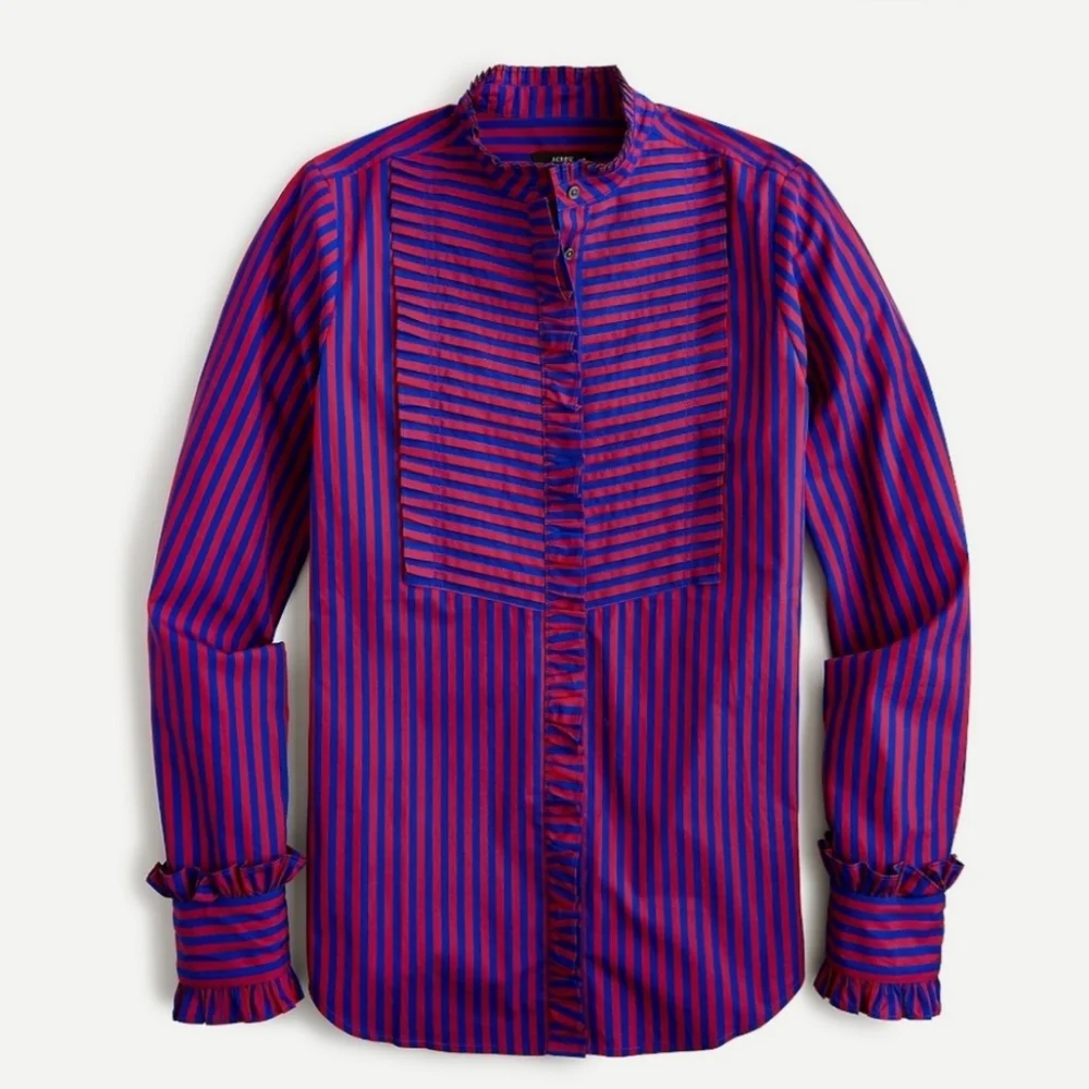 J.CREW Ruffle-Trim Tuxedo Shirt In Stripe